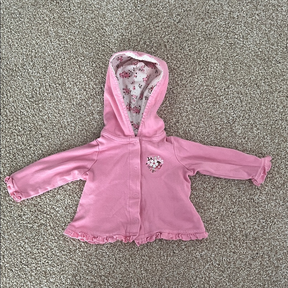 1328 - Adorable Pink Hoodie Jacket with Flowers and Ruffles